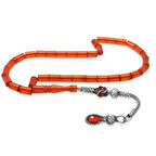 1000 Ayar Gümüş Kazaz Püsküllü Kesme Kesim Kırmızı Ateş Kehribar Tesbih