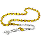 Kararmaz Metal Su Damlası Püsküllü Arpa Kesim Bilek Boy Sarı Ateş Kehribar Tesbih