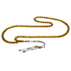 Kararmaz Metal Su Damlası Püsküllü Küre Kesim Sarı Ateş Kehribar 99luk Tesbih