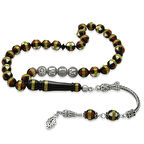 925 Ayar Gümüş Püsküllü Pirinç Sarmal Küre Kesim Gümüş İsim Yazılı Kırmızı-Beyaz Mine Dolgulu Kuka Tesbih