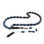 Sistemli Her Bir Tanesi & İmamesi Usta işçilikli Kapsül Kesim Sedefli Süzme Mavi-Siyah Katalin Kehribar Tesbih