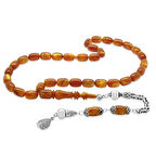 925 Ayar Gümüş Kral Püsküllü Kapsül Kesim Turuncu Kahverengi Sedefli Katalin Tesbih