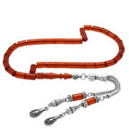 Kararmaz Metal 2 li Kamçı Püsküllü Kesme Kesim Bilek Boy Kırmızı Ateş Kehribar Tesbih