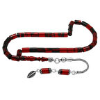 925 Ayar Gümüş Püsküllü Kesme Kesim Bilek Boy Kırmızı Siyah Ateş Kehribar Tesbih