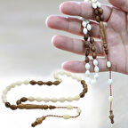 Sistemli Kuka İmameli Arpa Kesim Naturel Renk Deve Kemiği Tesbih