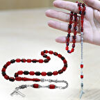 Kararmaz Metal Arnavut Püsküllü Uçlu Kapsül Kesim Kırmızı Siyah Ateş Kehribar Tesbih