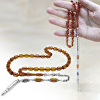 Kararmaz Metal Arnavut Püsküllü Uçlu Kapsül Kesim Şeffaf Sarı Ateş Kehribar Tesbih