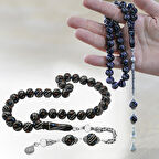 925 Ayar Gümüş Kral Zincir Püsküllü Gümüş Firuze Mercan İşlemeli Küre Kesim Erzurum Oltu Taşı Tesbih