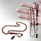 Sistemli Arpa Kesim Kırmızı İmame Kombinli Şeffaf Ateş Kehribar Tesbih