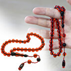 Sistemli Küre Kesim Kırmızı Ateş Kehribar Tesbih