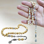 Kararmaz Metal Arnavut Zincir Püsküllü Küre Kesim Sarı Sedef Doğaltaş Tesbih