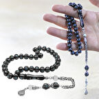 925 Ayar Gümüş Kral Püsküllü Yoğun Gümüş Firuze İşlemeli Erzurum Oltu Taşı Tesbih