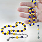 Kararmaz Metal Arnavut Zincir Püsküllü Küre Kesim Sarı Lacivert Jade Doğaltaş Taraftar Tesbih M1