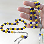 Kararmaz Metal Kişiye Özel Harf Püsküllü Küre Kesim Sarı Lacivert Jade Doğaltaş Taraftar Tesbih