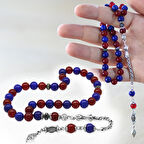 Kararmaz Metal Arnavut Zincir Püsküllü Küre Kesim Bordo Mavi Jade Doğaltaş Taraftar Tesbih M1