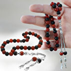 Kararmaz Metal Kişiye Özel Harf Püsküllü Küre Kesim Kırmızı Siyah Ayyıldız Oniks Akik Doğaltaş Taraftar Tesbih