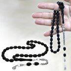 925 Ayar Gümüş Kral Zincir Püsküllü Sülün İmame Beyzi Kesim Siyah Katalin Tesbih