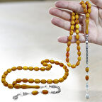 925 Ayar Gümüş Kral Zincir Püsküllü Sülün İmame Beyzi Kesim Hardal Sarısı Katalin Tesbih