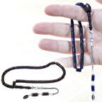 925 Ayar Gümüş Püsküllü Kesme Kesim Bilek Boy Lacivert Sıkma Kehribar Tesbih