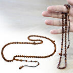 Sistemli Küre Kesim Kum Saati Tasarım İmameli Kahverengi 99 Taneli Kuka Namaz Tesbihi