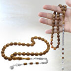 925 Ayar Gümüş Kral Püsküllü Kum Saati İmame Tasarım Tombul Kapsül Kesim Kahverengi Kuka Tesbih