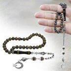 Kuka Tesbih – Siyah – Kararmaz Metal Püsküllü - Pirinç Sarmal - Beyaz Mine Dolgulu – İstanbul Kesim