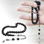 Rus Oltu Taşı Tesbih - 925 Ayar Gümüş Kral Püsküllü - Gümüş Tuğra İşlemeli - Küre Kesim