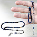 Ateş Kehribar Tesbih - Kararmaz Arnavut Püsküllü - Bilek Boy - Lacivert Beyaz Renk - Kapsül Kesim