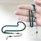 Ateş Kehribar Tesbih - Metal Püsküllü - Mini Boy - Kesme Kesim - Yeşil Renk