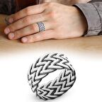 Beyaz-Siyah Renkli 1000 Ayar Gümüş Trabzon El Örmesi Kazaz Yüzük