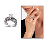 Multicolor Zirkon Taşlı Sonsuzluk Tasarım 925 Ayar Gümüş Kadın Tektaş Yüzük