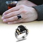 Siyah Baget Taşlı Avangarde Tasarım 925 Ayar Gümüş "Şah Cihan" Yüzüğü