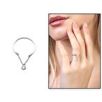 Zirkon Taşlı Zincirli  Free Size 925 Ayar Gümüş Kadın Tektaş Yüzük