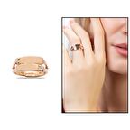 Zirkon Taşlı Rose Renk Free Size Çift Sıra Kişiye Özel İsim/Harf Yazılı 925 Ayar Gümüş Kadın Yüzük