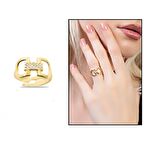 Zirkon Taşlı "Belt" Tasarım Gold Renk Free Size 925 Ayar Gümüş Kadın Yüzük