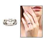 Zirkon Taşlı Kare Zincir Tasarım Silver Renk Free Size 925 Ayar Gümüş Kadın Yüzük