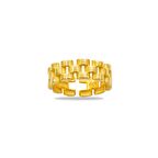 Zincir Tasarım Gold Renk Free Size 925 Ayar Gümüş Kadın Tektaş Yüzük