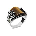 Markazit Taş İşlemeli Bombeli Kaplangözü Taşlı 925 Ayar Gümüş Erkek Yüzük