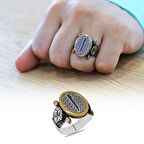 Oval Otantik Tasarım "Elif" Motifli 925 Ayar Gümüş Erkek Yüzük