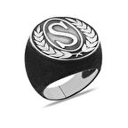 Buğday Detaylı Kişiye Özel Harf Yazılı 925 Ayar Gümüş Erkek Yüzük