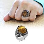 Faset Zultanit Taşlı "Mühr-i Süleyman" İşlemeli 925 Ayar Gümüş Erkek Yüzük