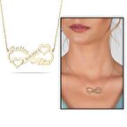 Kişiye Özel İsim/Tarih Yazılı Gold Renk 925 Ayar Gümüş Sonsuzluk-Kalp Kolye