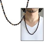 Makrome Örgülü Kaplangözü-Oniks-Hematit Kombinli Doğaltaş Erkek Kolye