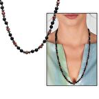 Makrome Örgülü Oniks-Kırmızı Jasper Kombinli Doğaltaş Kadın Kolye