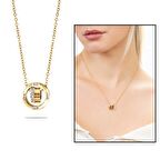 Üçlü Halka Tasarım Gold Renk Çelik Kadın Kolye