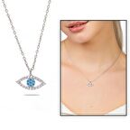 Turkuaz-Beyaz Zirkon Taşlı Göz Tasarım Silver Renk 925 Ayar Gümüş Kadın Kolye