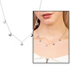 Kelebek Detaylı Silver Renk 925 Ayar Gümüş Kadın Şans Kolyesi