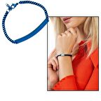 Çelik Zincirli Lacivert Renk Kişiye Özel İsim Yazılı Kadın Bileklik