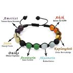 Makrome Örgülü Küre Kesim Çoklu Doğaltaş Kombinli Kadın Başarı Bilekliği