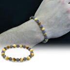 Renkli Kaplangözü Metal Kombinli Küre Kesim Doğaltaş Bileklik